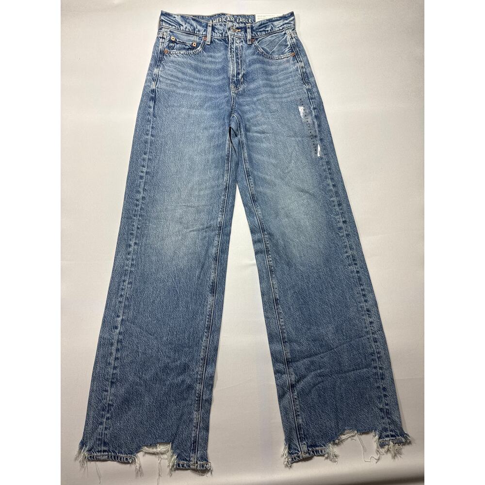 American Eagle Outfitters Light Blue Wide-Leg Distressed Jeans
